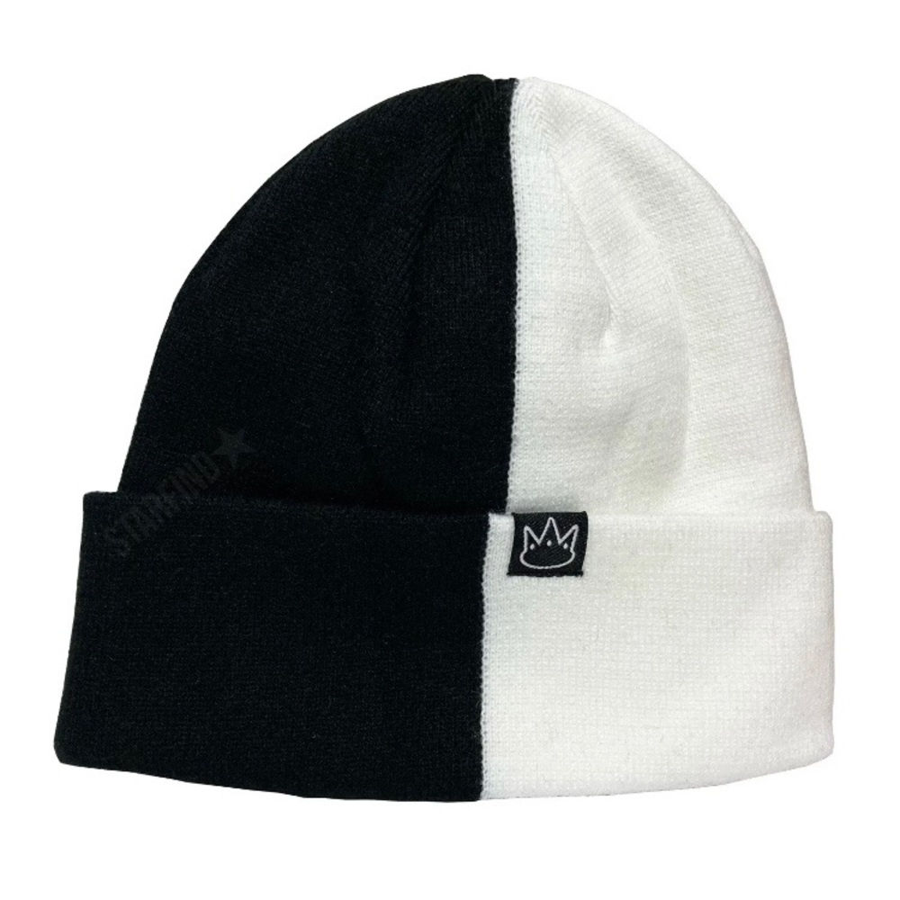 Half Black White 2 Two Tone Beanie Knit Cap Hat